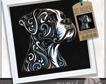 3D Boxer Dog SVG, Layered Paper Cut Shadowbox Template