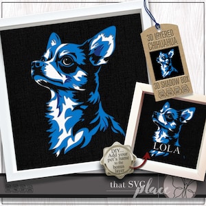 Chihuahua 3D SVG, modèle Shadowbox en couches, caisson lumineux en papier découpé, monument commémoratif pour animal de compagnie, cadeau pour propriétaire de chihuahua, Shadow Box SVG, fichier de coupe Cricut
