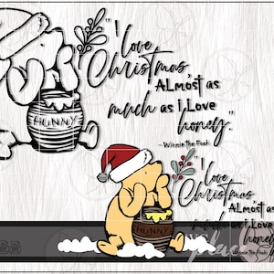 Klassieke Winnie de Poeh SVG, Christmas Pooh SVG, Navidad SVG, Joyeux Noel Svg, klassieke Pooh Svg, silhouet Cricut snijden-bestand