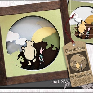 Paper Cut Light Box, klassieke Winnie de Poeh Knorretje SVG, Knorretje SVG, Pooh Bear SVG, 3D Shadow Box Cricut Cutting-bestand