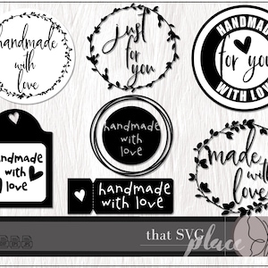 Label SVG, Handgemachtes Label SVG, Made with Love SVG, Silhouette Cricut Glowforge Cutting File, Digitaler Download