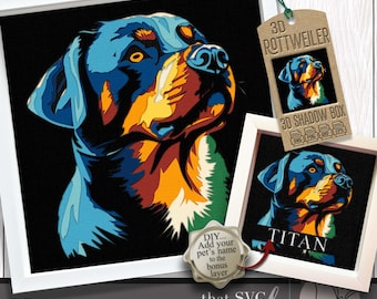 Rottweiler 3D SVG, plantilla de caja de sombras en capas, rottweiler SVG, caja de luz recortada en papel, memorial para mascotas, caja de sombras para perros SVG, archivo de corte Cricut