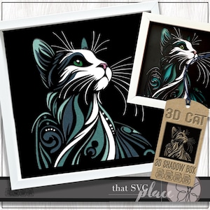 Chat 3D SVG, modèle Shadowbox en couches, caisson lumineux en papier découpé, monument commémoratif pour animal de compagnie, chaton Shadow Box SVG, fichier de coupe Cricut