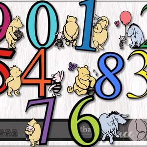 Klassieke Winnie de Poeh-nummers Clipart, Knorretje, Teigetje, Klassieke Poeh Clip Art SVG, EPS, PNG, Cricut silhouet snijden-bestand