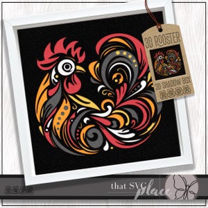 Coq SVG, modèle Shadowbox en couches 3D, caisson lumineux en papier découpé, monument commémoratif pour animaux de compagnie, poulet Shadowbox SVG, fichier de coupe Cricut