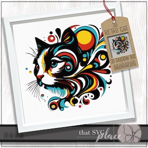3D kat SVG #6, gelaagde schaduwbox-sjabloon, papier gesneden lichtbak, grappig citaat, retro schaduwdoos SVG, Cricut snijbestand