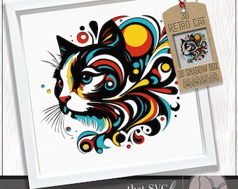 3D Cat SVG #6, Layered Shadowbox Template, Paper Cut Light Box, Funny Quote, Retro Shadow Box SVG, Cricut Cutting File