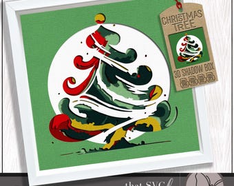 3D Christmas Tree SVG, Layered Shadowbox Template, Paper Cut Light Box, Christmas Shadow Box SVG, Cricut Cut File