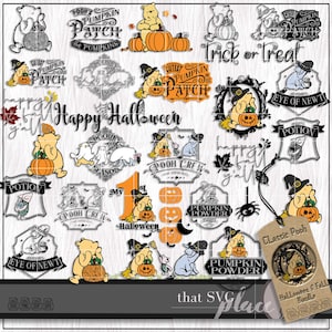 Pacchetto SVG di Halloween di Winnie the Pooh, SVG di Pimpi Eeyore del classico Pooh, SVG di Christopher Robin, file di taglio Cricut