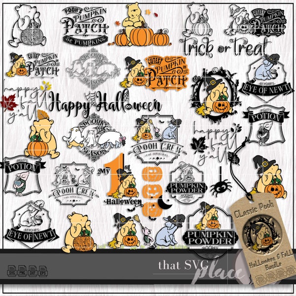 Winnie The Pooh Halloween SVG Bundle, Classic Pooh Piglet Eeyore SVG, Christopher Robin Svg, Cricut Cut Files