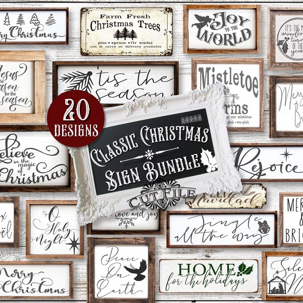 Feliz Navidad Merry Christmas Joyeux Noel Farmhouse Christmas Sign SVG Bundle PNG Clipart Cut Files Digital Download