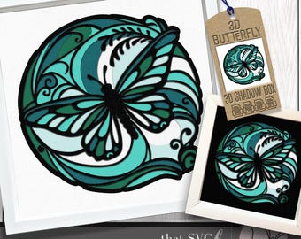 3D Butterfly SVG #2, Layered Shadowbox Template, Paper Cut Light Box, Shadow Box SVG, Cricut Cutting File