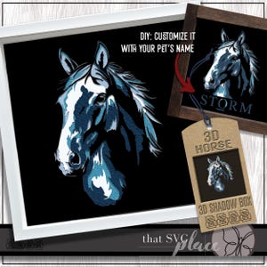 Cheval 3D SVG, modèle Shadowbox en couches, caisson lumineux en papier découpé, monument commémoratif pour animaux de compagnie, Shadow Box SVG, fichier de coupe Cricut
