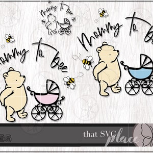 SVG de revelación de género, clipart clásico de Winnie the Pooh, archivo de corte de silueta de Cricut, descarga digital