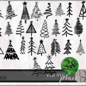 Pino albero SVG, alberi di Natale SVG, fattoria albero di Natale Doodles SVG, pino disegnato a mano albero di Natale Svg Png Clipart Svg File per Cricut