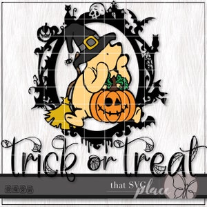 Halloween clásico Winnie the Pooh truco o trato SVG, Feliz Halloween SVG, Winnie Pooh Svg, Archivo de corte de silueta Cricut
