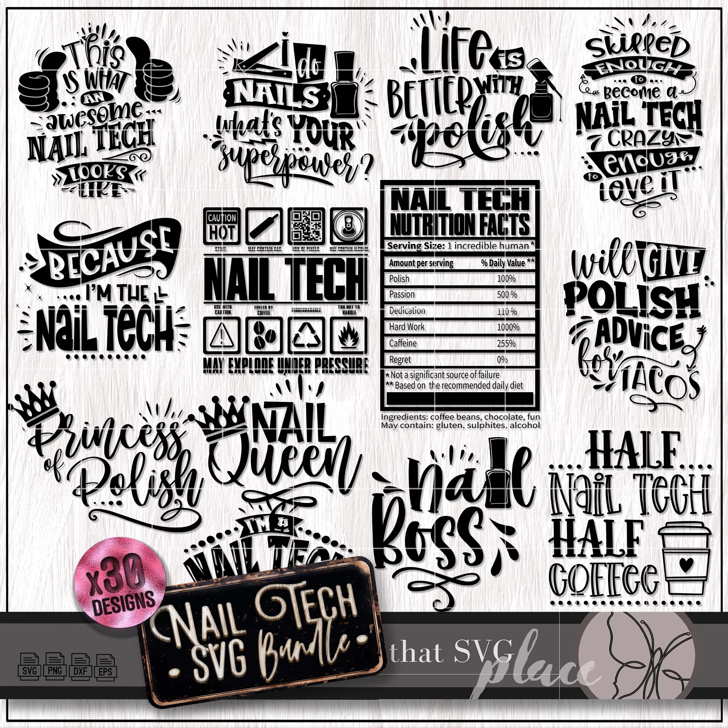 Nail Tech SVG Bundle, Nail Technician PNG SVG, Nails Svg, Appreciation Gifts, Nail Boss, Nutrition Facts Shirt Tumbler Svg, Cricut Cut File