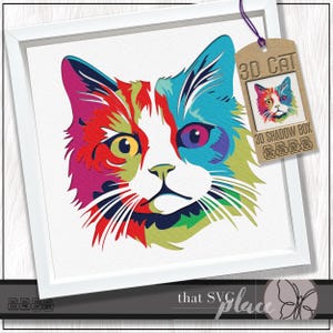 Gatto 3D SVG n. 9, modello per shadowbox a strati, lightbox con taglio di carta, memoriale per animali domestici, shadowbox con gattino SVG, file di taglio Cricut