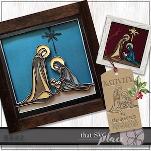 Natività 3D in formato SVG, Shadow Box in formato SVG, Light Box Sacra Famiglia in formato SVG, Presepe di Natale in formato SVG, Vergine Maria in formato SVG, Gesù Bambino in formato SVG, File di taglio Cricut