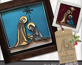 3D Nativity SVG, Shadow Box SVG, Holy Family Light Box SVG, Christmas Nativity Scene Svg, Virgin Mary Svg, Baby Jesus Svg, Cricut Cut File