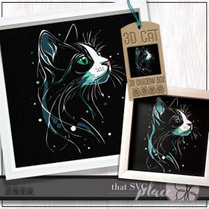 Chat 3D SVG #7, modèle Shadowbox en couches, caisson lumineux en papier découpé, monument commémoratif pour animaux de compagnie, chaton Shadow Box SVG, fichier de coupe Cricut