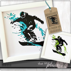 3D Snowboarder SVG, 3D geschichtete Schattenbox Vorlage, Wintersport SVG, Papierschnitt Lichtbox, Schattenbox SVG, Lightbox, Cricut Schneidedatei