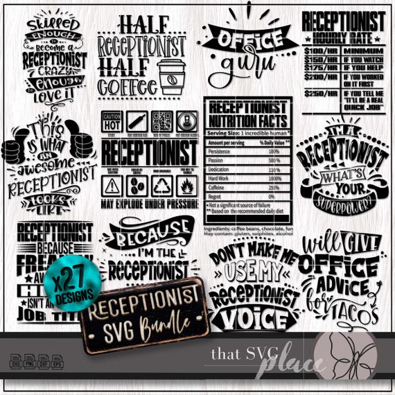 Receptionist SVG, Admin Assistant PNG Bundle, Funny Secretary Svg, Admin Appreciation Gift, Shirt Svg, Cricut Cut File