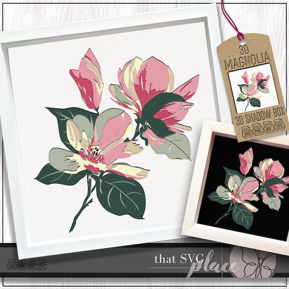 3D Magnolia SVG, 3D Layered Shadowbox Template, Flower Svg, Paper Cut Light Box, Shadow Box SVG, Lightbox, Cricut Cutting File