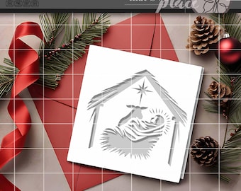 Nativity Baby Jesus Christmas Card SVG, Nativity Scene SVG, Manger SVG, True Story Silhouette Cricut Cut File Svg