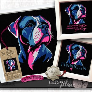 Boxer chien 3D SVG, modèle Shadowbox en couches, caisson lumineux en papier découpé, monument commémoratif pour animaux de compagnie, chien Shadowbox SVG, fichier de coupe Cricut
