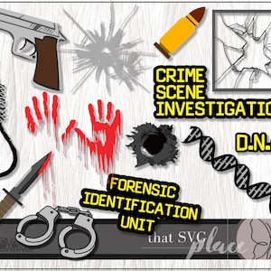 CSI Crime Scene Investigation Bundle #2, Bullet Hole, Hand Prints, DNA, Forensics SVG, eps, png, dxf, jpg Silhouette Cricut Cutting File
