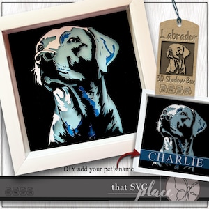 Labrador Retriever 3D SVG, Schattenbox Vorlage, Papierschnitt Lichtbox, Haustier-Denkmal, Hund Schattenbox SVG, Cricut schneiden