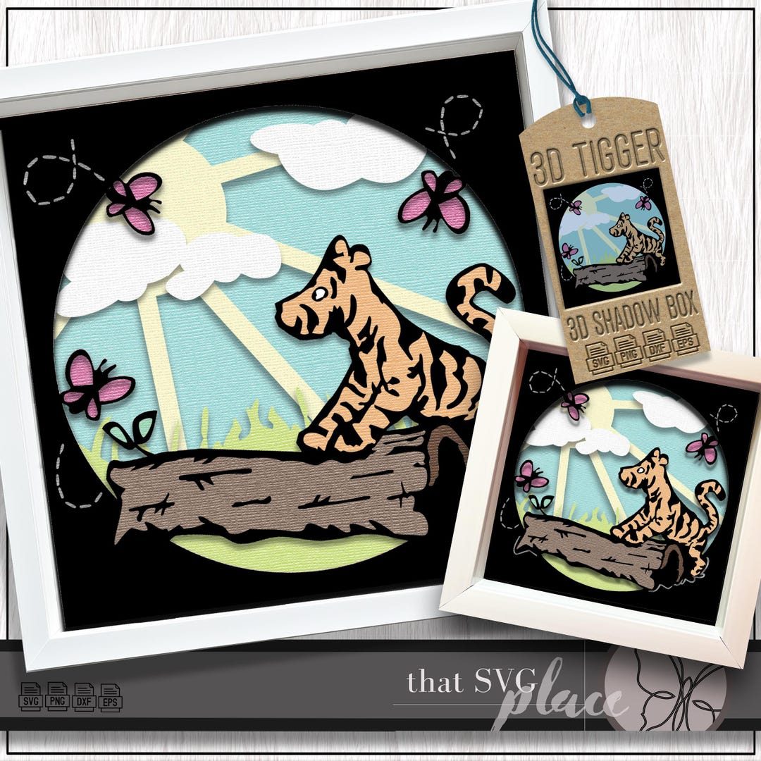 Tigger Shadow 3D Tigger SVG, Layered Shadowbox Template, Paper Cut Light Box, Classic ...