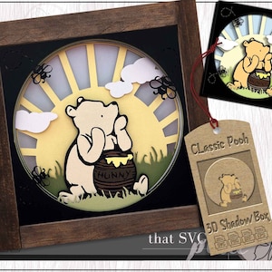 Shadow Box SVG, klassieke Pooh SVG, Winnie-de-Pooh, 3D SVG, Cricut-snijbestand, digitale download