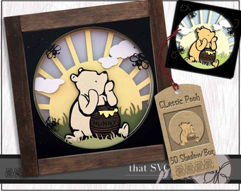 Shadow Box SVG, Classic Pooh SVG, Winnie-the-Pooh, 3D SVG, Cricut Cutting File, Digital Download
