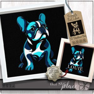 Bouledogue français 3D SVG, modèle Shadowbox en couches, caisson lumineux en papier découpé, monument commémoratif pour animaux de compagnie, chien Shadow Box SVG, fichier de coupe Cricut