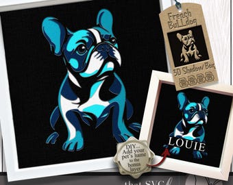 3D French Bulldog SVG, Layered Shadowbox Template, Paper Cut Light Box, Pet Memorial, Dog Shadow Box SVG, Cricut Cutting File