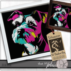3D Schnauzer SVG, Shadow Box SVG, Paper Cut Light Box-sjabloon, Dwergschnauzer SVG, Gelaagde Art Print, Cricut Cut-bestand
