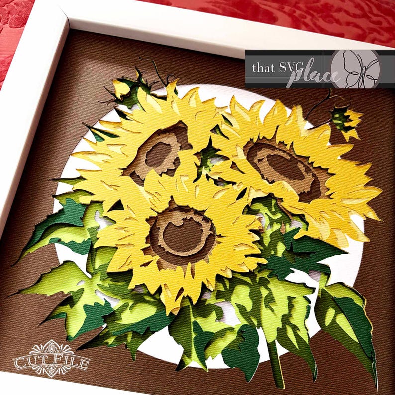 Sunflower Text Box Box 3D Sunflowers SVG, Layered Shadowbox Template, Paper Cut Light Box ...