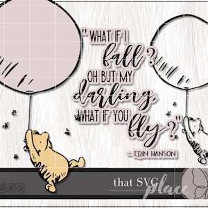 Klassieke Winnie de Poeh SVG, klassieke Poeh vliegen met een ballon SVG, silhouet Cricut snijbestand, digitale download SVG, png, dxf