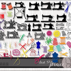 Sewing Machine SVG Bundle, Sewing SVG, PNG, eps, dxf Silhouette Cricut Glowforge Cut File, Clipart, Sublimation