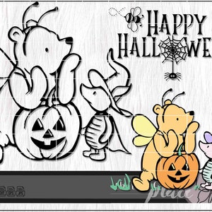 Winnie the Pooh clásico de Halloween SVG, Piglet SVG, Feliz Halloween SVG, Winnie Pooh Svg, Archivo de corte de silueta de Cricut