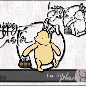 Vrolijk Pasen SVG, Winnie de Poeh, klassieke Winnie de Poeh, Knorretje, Iejoor SVG, Cricut silhouet Glowforge snijbestand