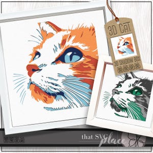 Chat 3D SVG, SVG chat roux, modèle Shadowbox en couches, caisson lumineux en papier découpé, monument commémoratif pour animaux de compagnie, chaton Shadow Box SVG, fichier de coupe Cricut