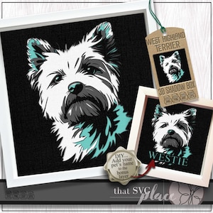 West Highland Terrier 3D SVG, Schattenbox Vorlage, Papierschnitt Lichtbox, Haustier-Denkmal, Besitzer Geschenk, Schattenbox SVG, Cricut-Schnittdatei