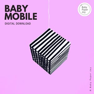 Mobile pendentif cube lignes 2 I modèle de bricolage avec instructions l Montessori mobile géométrie I jeu arche I cartes de contraste I garçon fille