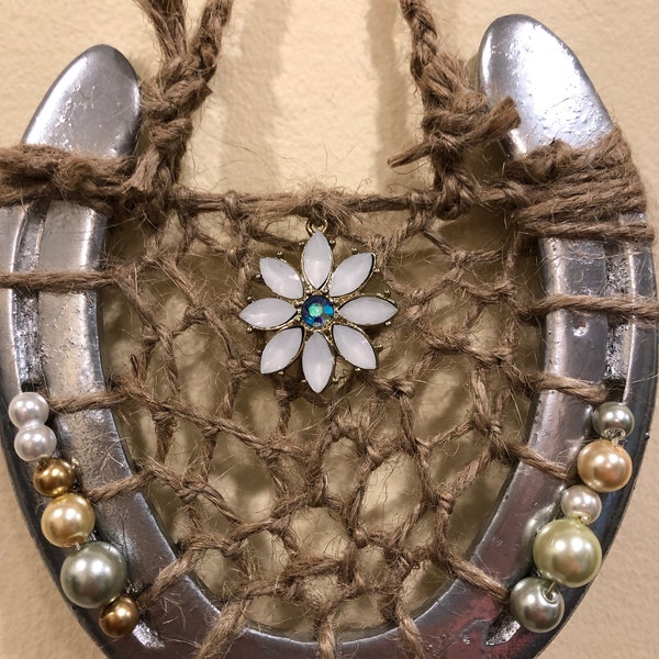 Authentic Horseshoe "Rustic Cowgirl Dreamcatchers" for your wall, shed, horse trailer, office, nook, cowboy, cowgirl, jute, charms, lovely