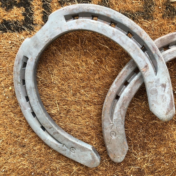 DRAFT HORSE HORSESHOES 7"+*7"+ Authentic slightly rusty (unused) horseshoes: this listing "Draft" sized only,  horse crafts decorations