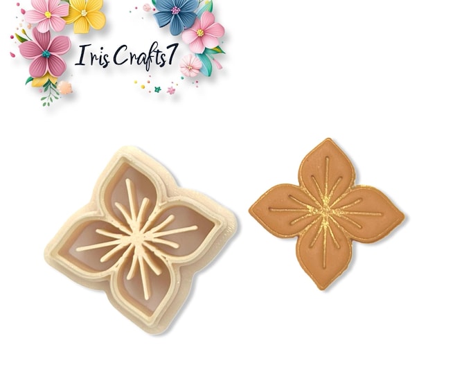 Floral Polymer Clay Cutter with Embossed Petals – Quatrefoil Shape Clay Tool for Earring Making – Iriscrafts7