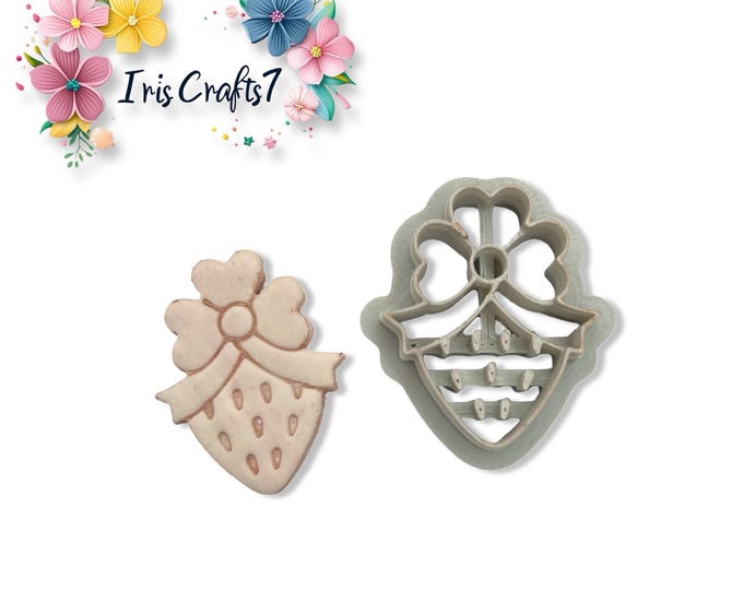 Strawberry With Ribbon Polymer Clay Cutter for Earrings Jewelry Tool